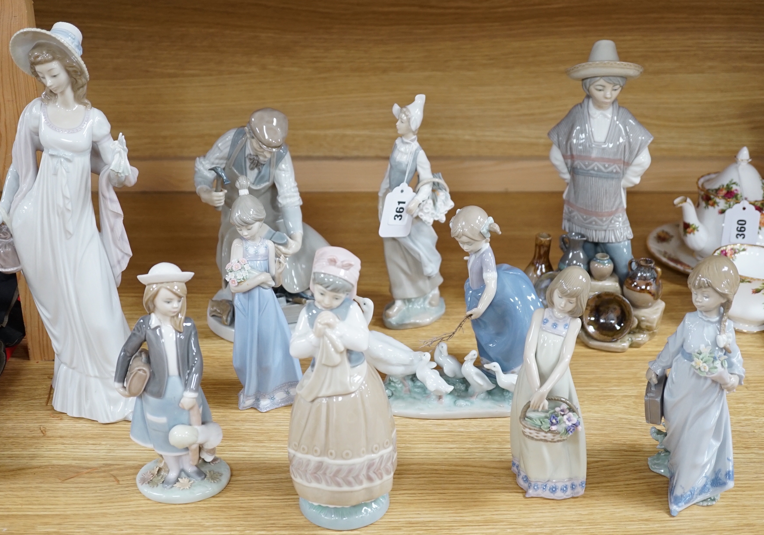 Ten Lladro figurines (boxed), tallest 36cm high
